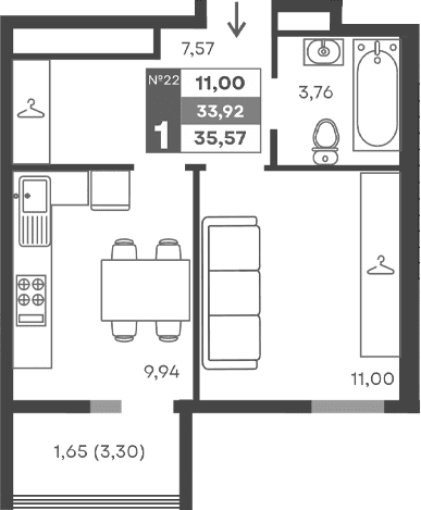 1-комн., 32.27 м²
