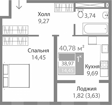 1-комн., 37.15 м²