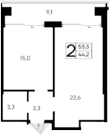 1-комн., 44.2 м²