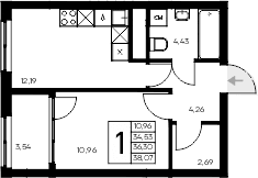 1-комн., 34.53 м²