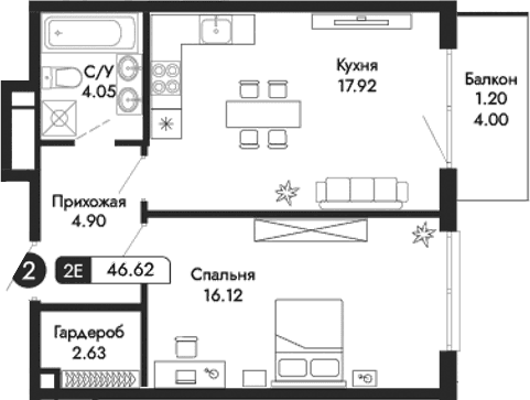 2-комн., 45.42 м²