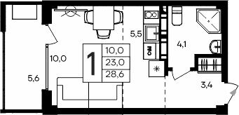 Студия, 23 м²