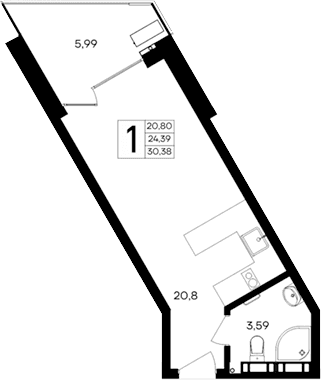 Студия, 24.39 м²