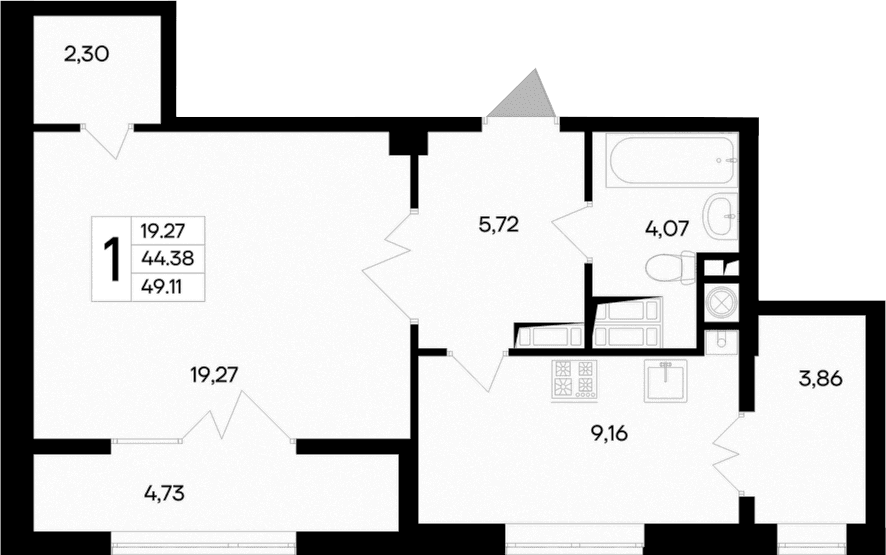 1-комн., 44.38 м²