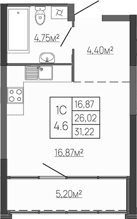 Студия, 26.02 м²