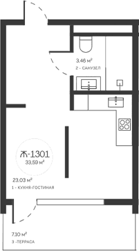 Студия, 26.49 м²