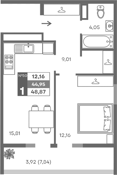 1-комн., 41.03 м²