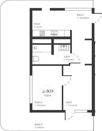 2-комн., 41.61 м²