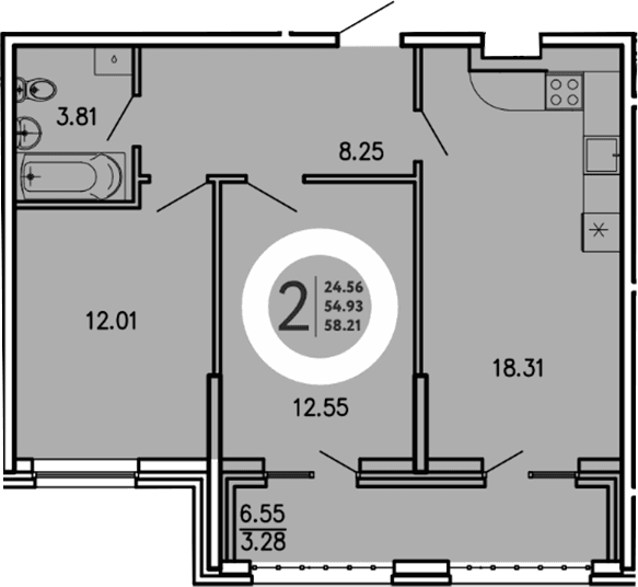 2-комн., 54.93 м²