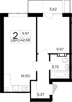 2-комн., 38.96 м²