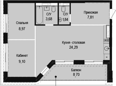 2-комн., 55.69 м²