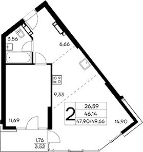 1-комн., 47.9 м²