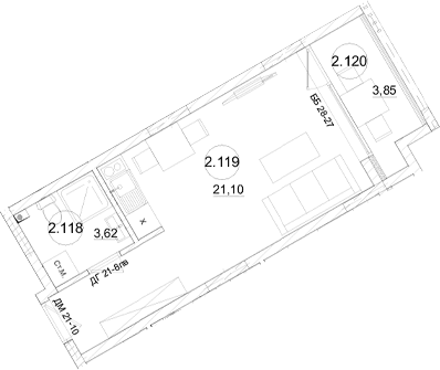 Студия, 24.72 м²