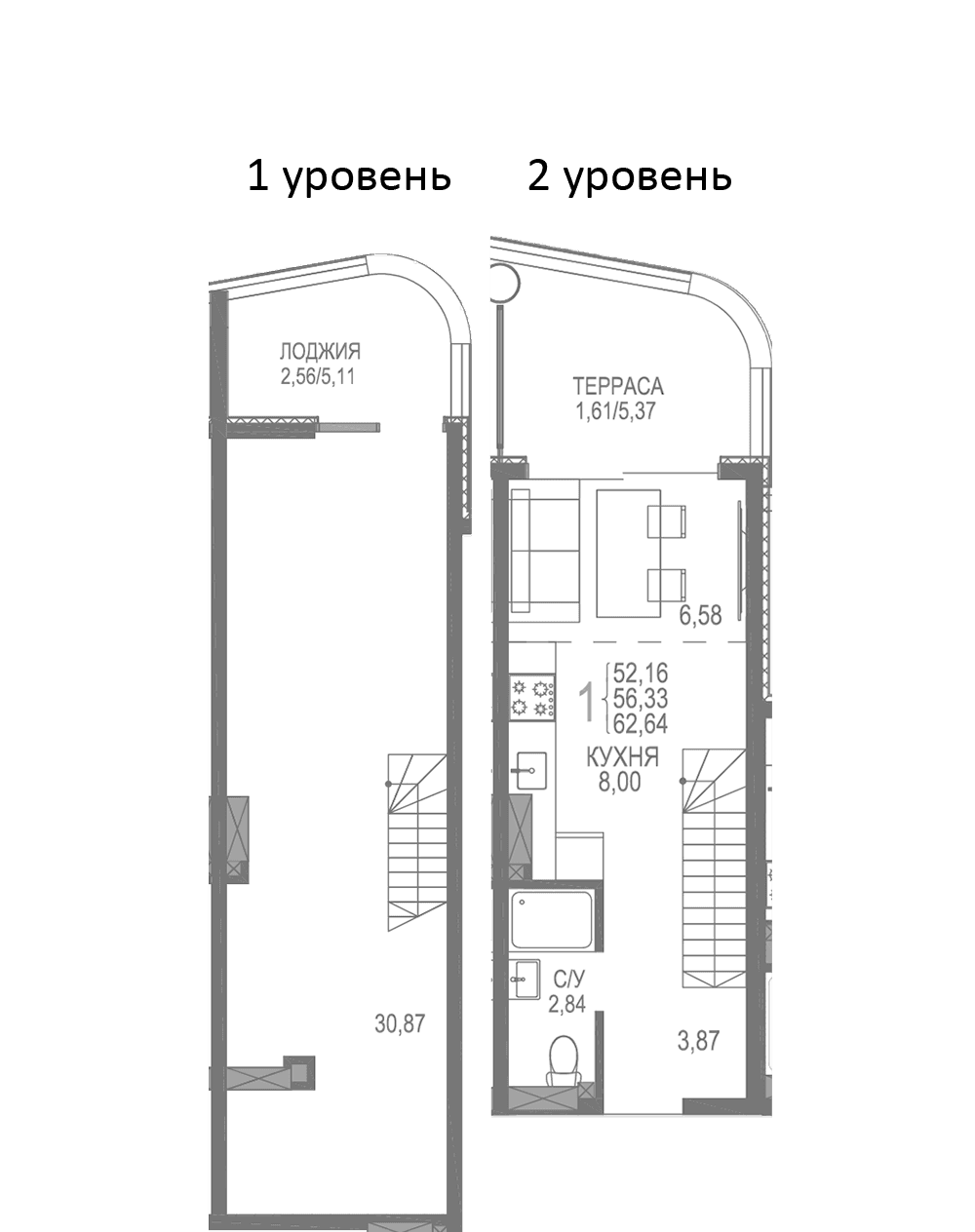 1-комн., 52.16 м²