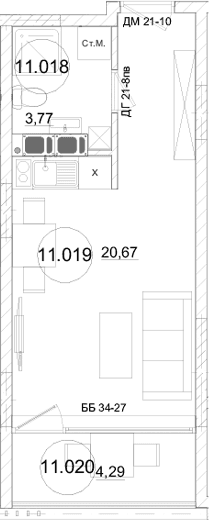 Студия, 24.44 м²