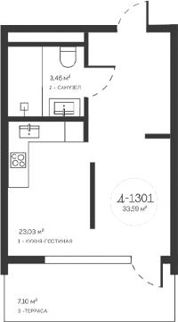 Студия, 26.49 м²