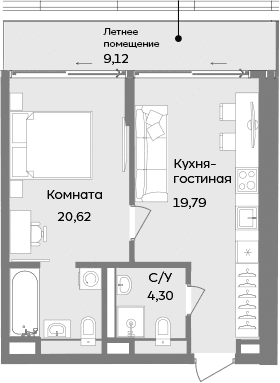 2-комн., 44.71 м²
