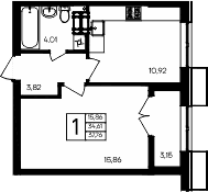 1-комн., 34.61 м²