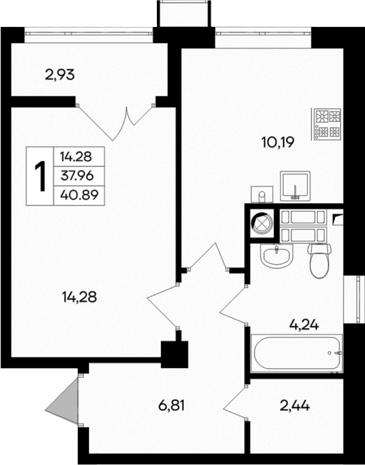 1-комн., 37.96 м²