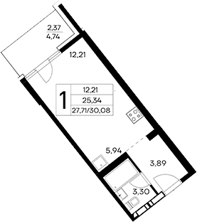 Студия, 27.71 м²