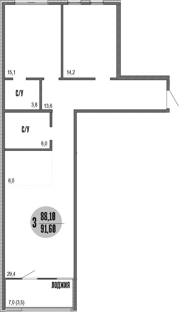 3-комн., 88.1 м²