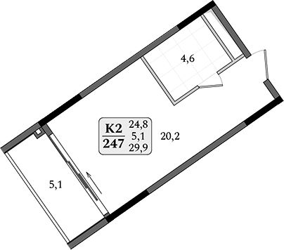 Студия, 24.8 м²