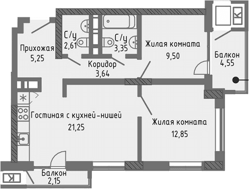 3-комн., 58.45 м²