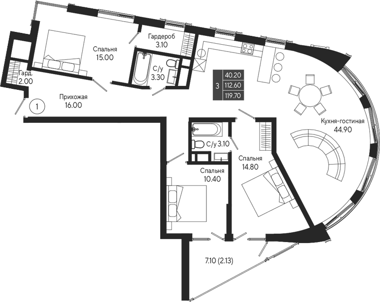 3-комн., 112.6 м²