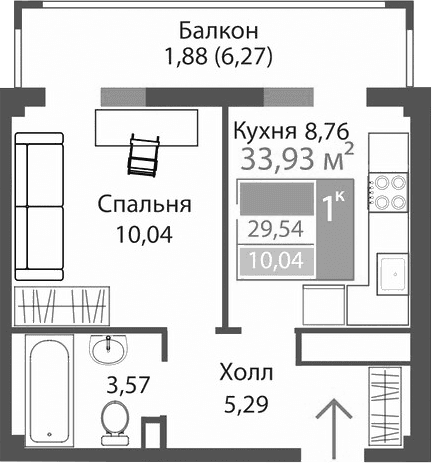 1-комн., 27.66 м²