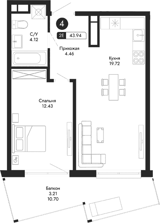 2-комн., 40.73 м²