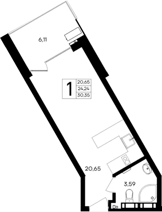 Студия, 24.24 м²