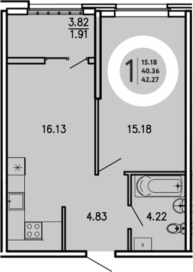1-комн., 40.36 м²