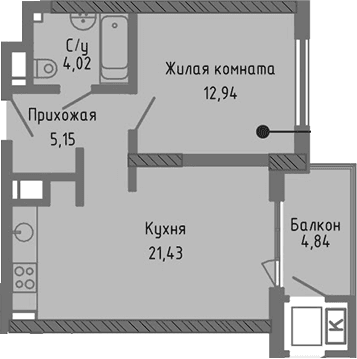 2-комн., 43.54 м²