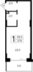 Студия, 27.8 м²