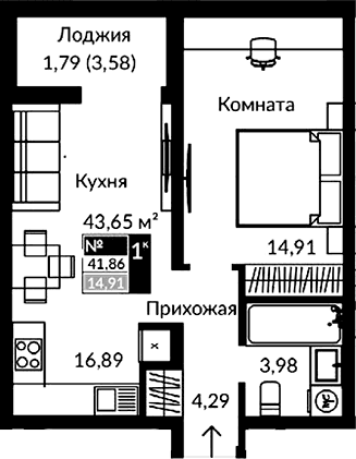 2-комн., 40.07 м²