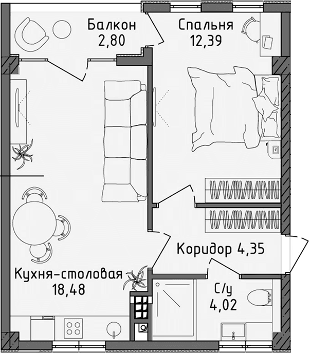 2-комн., 39.24 м²