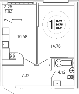 1-комн., 36.78 м²