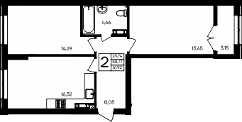 2-комн., 58.77 м²