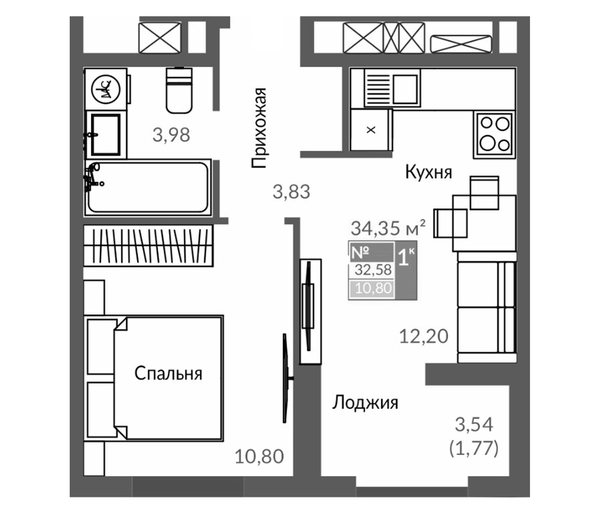 2-комн., 30.81 м²