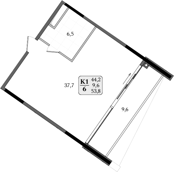 Студия, 44.2 м²