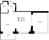 Студия, 38 м²