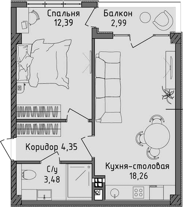 2-комн., 38.48 м²
