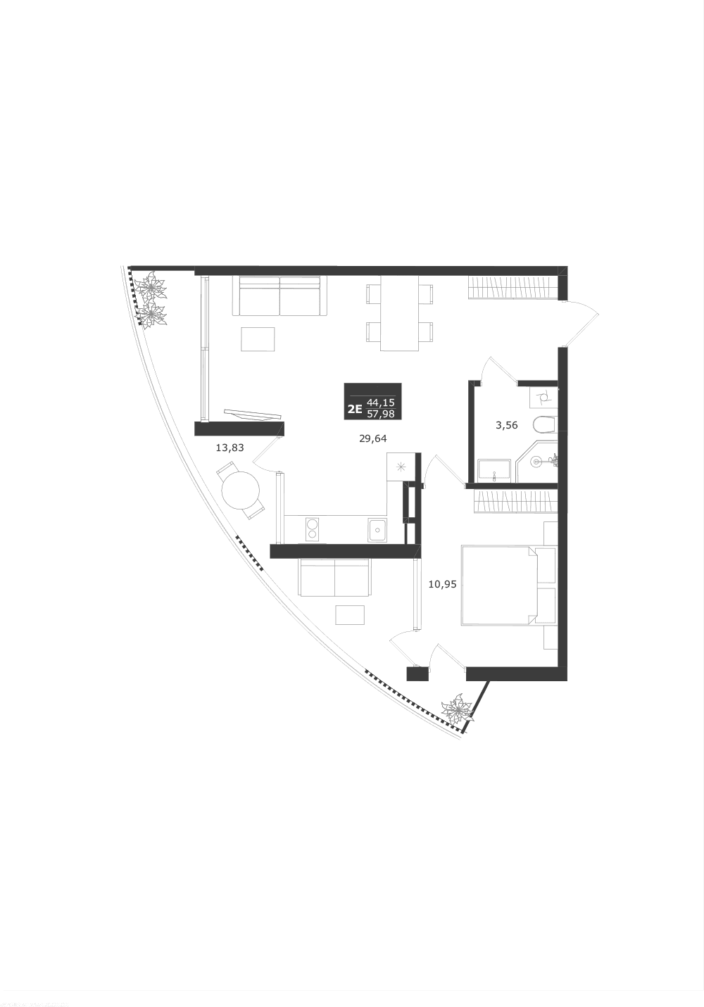2-комн., 44.15 м²
