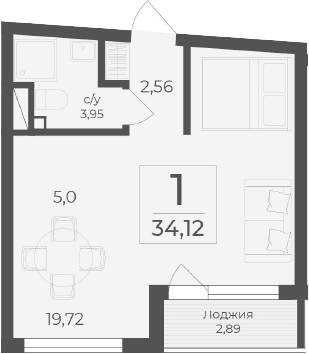 Студия, 31.23 м²