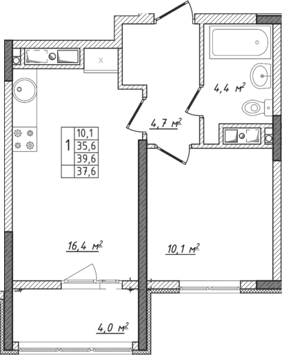 2-комн., 35.6 м²