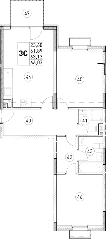 2-комн., 61.89 м²