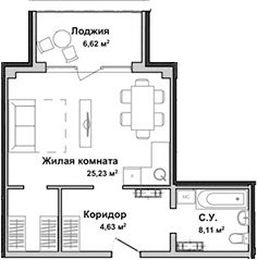 Студия, 37.48 м²