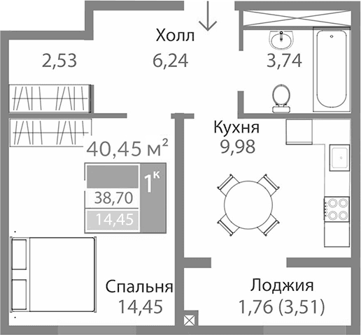 1-комн., 36.94 м²