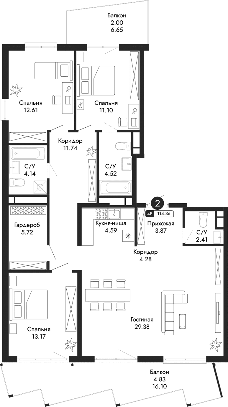 4-комн., 107.53 м²