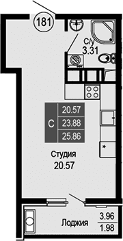 Студия, 23.88 м²